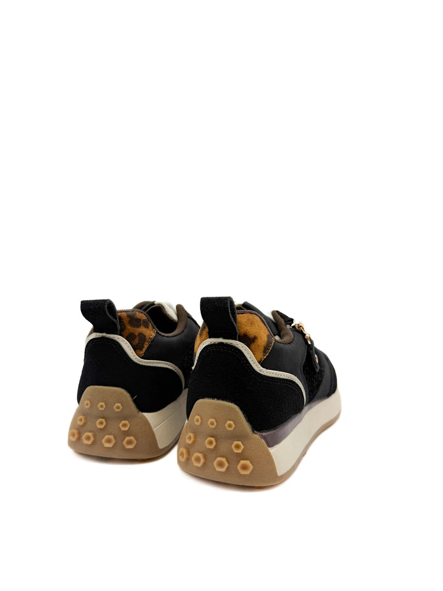 Zapatillas Deportivas de Mujer con Cremallera Decorativa, Pana y Detalle Animal Print