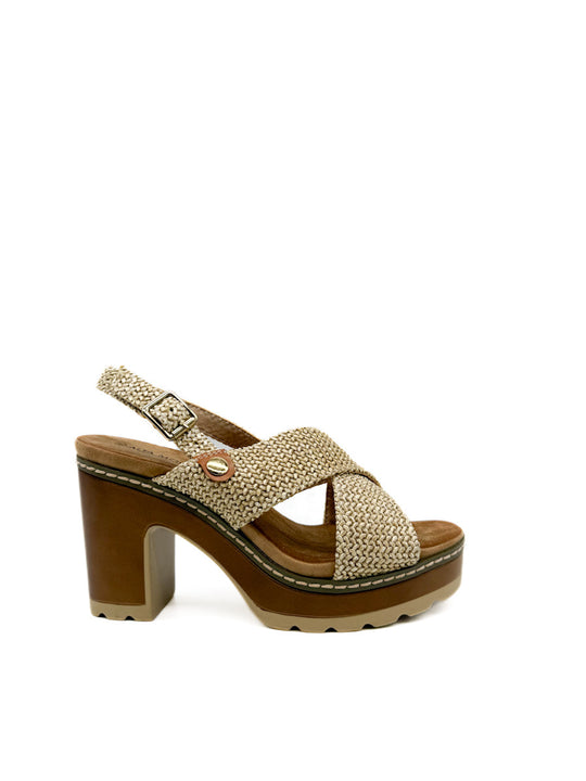 Sandalia de Plataforma Tiras Cruzadas Efecto de Rafia Beige