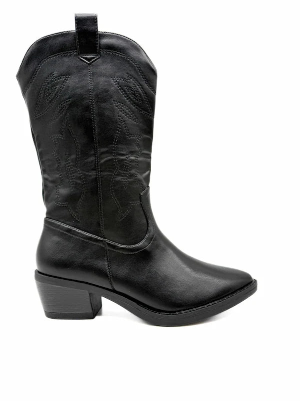 Bota cowboy negro de caña bordado. Negro