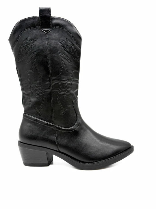 Bota cowboy negro de caña bordado. Negro