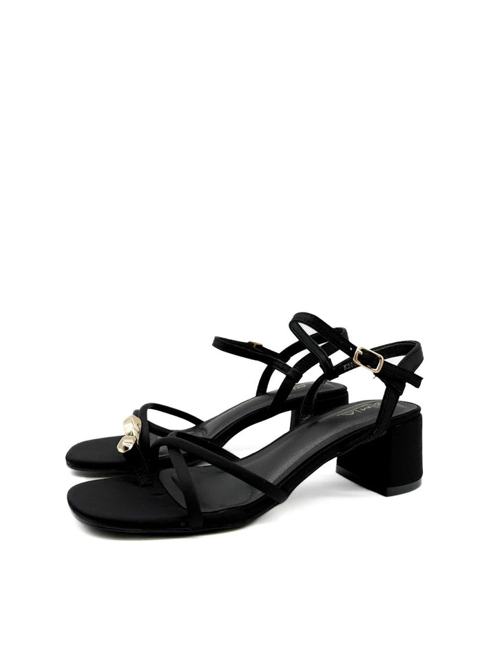 Sandalias de Tacón Bloque con Tiras y Adorno Dorado Orgánico para Mujer