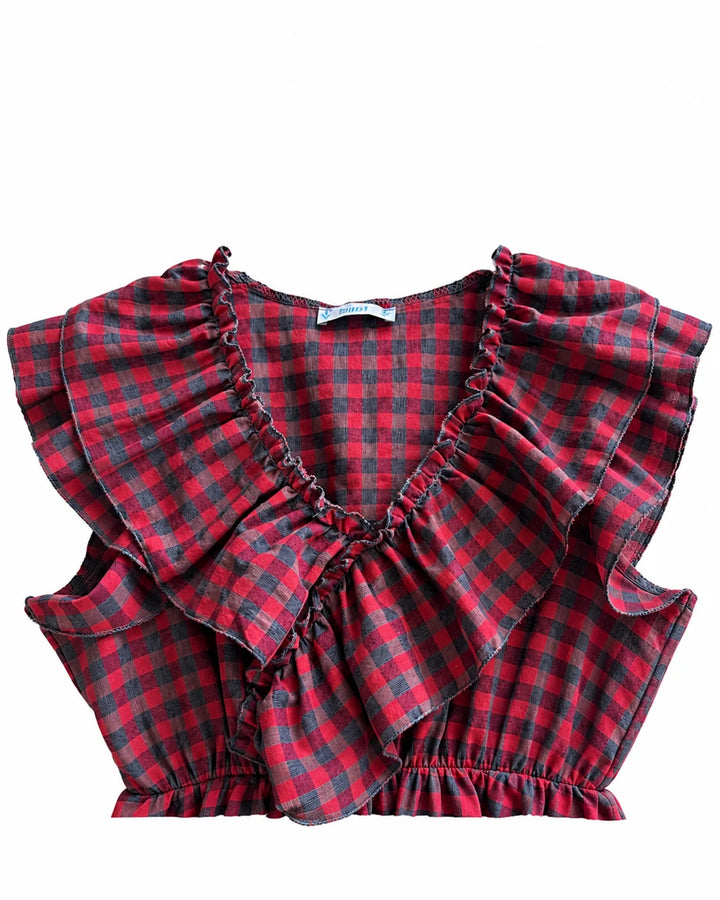 Blusa de Cuadros Vichy con Volantes y Escote en V | Elegancia Casual para Mujer