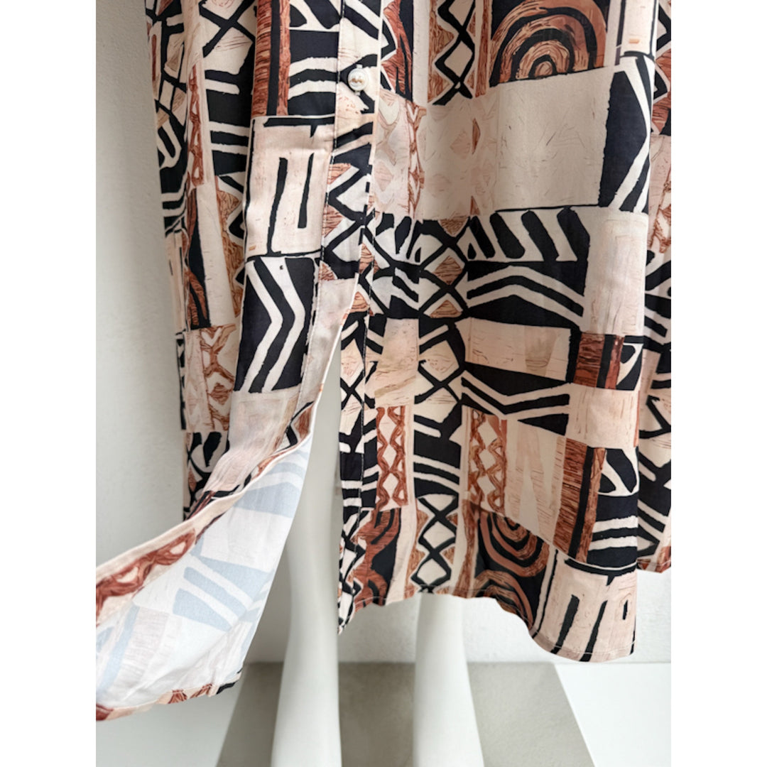 Vestido Camisero Largo Estampado Étnico
