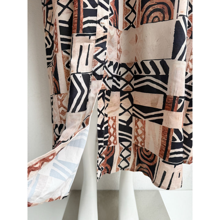 Vestido Camisero Largo Estampado Étnico