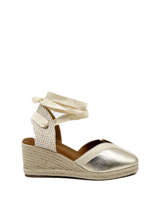 Alpargata Cuña Con Cintas Para Mujer Oro