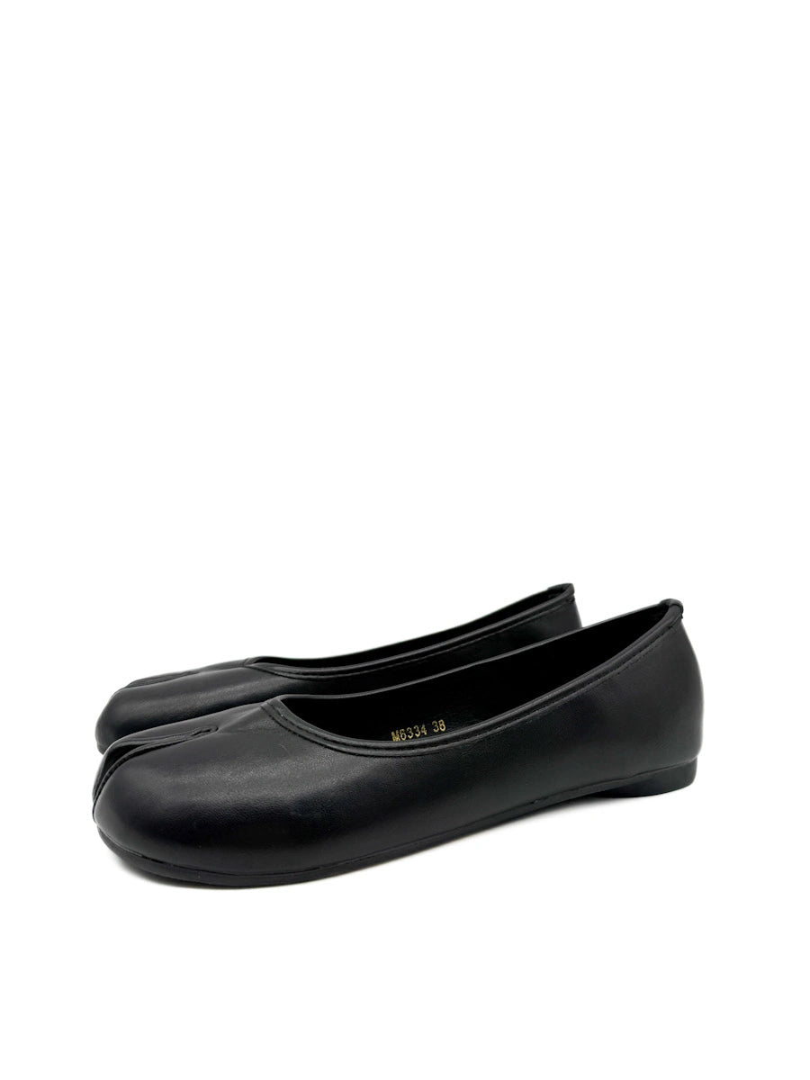 Bailarinas Tabi de Piel Sintética en Color Negro – Calzado Plano Vanguardista para Mujer