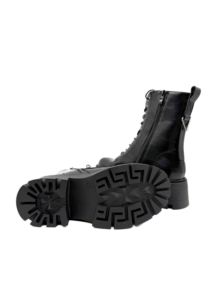 Bota Negras de Estilo Militar con Suela Gruesa