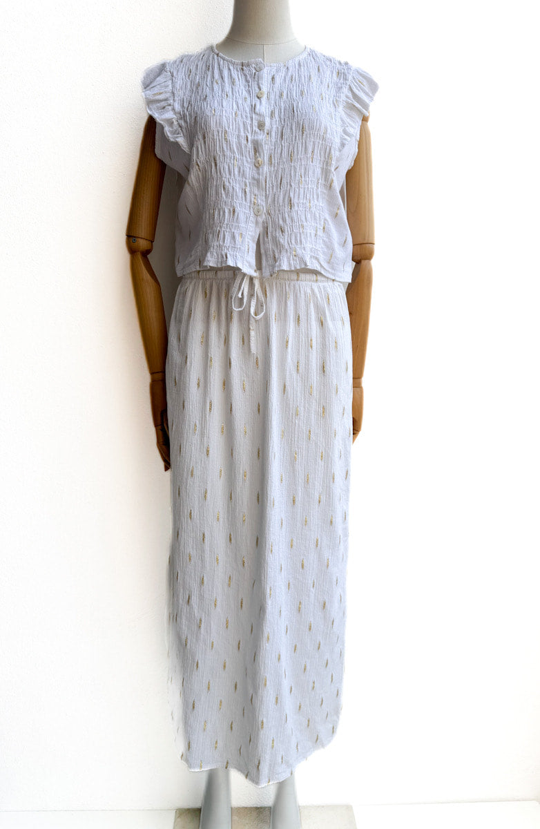Conjunto de Blusa y Falda en Algodón Texturizado