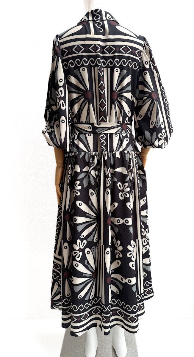 Vestido Camisero Largo Estampado Floral Geométrico
