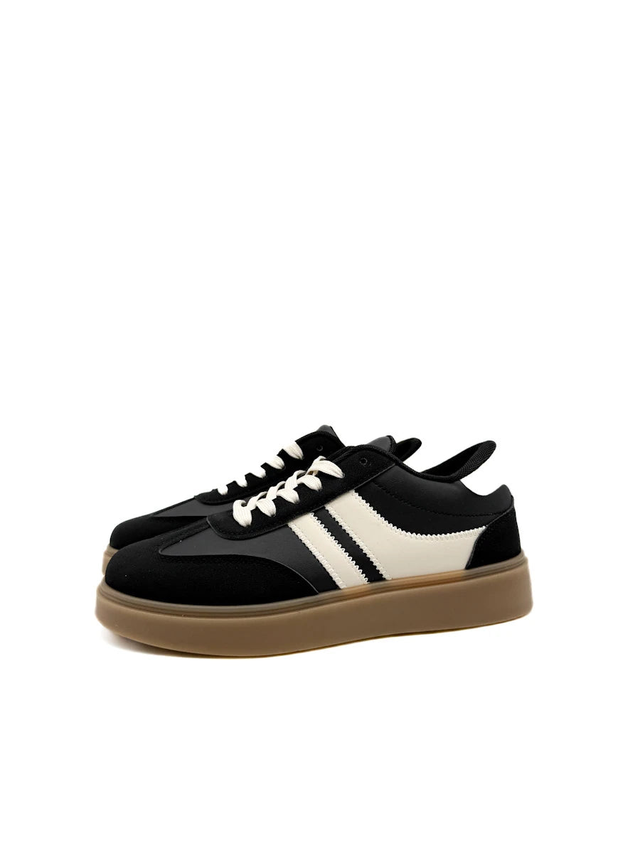 Zapatillas Bajas Retro de Ante Sintético con Franjas Contrastadas