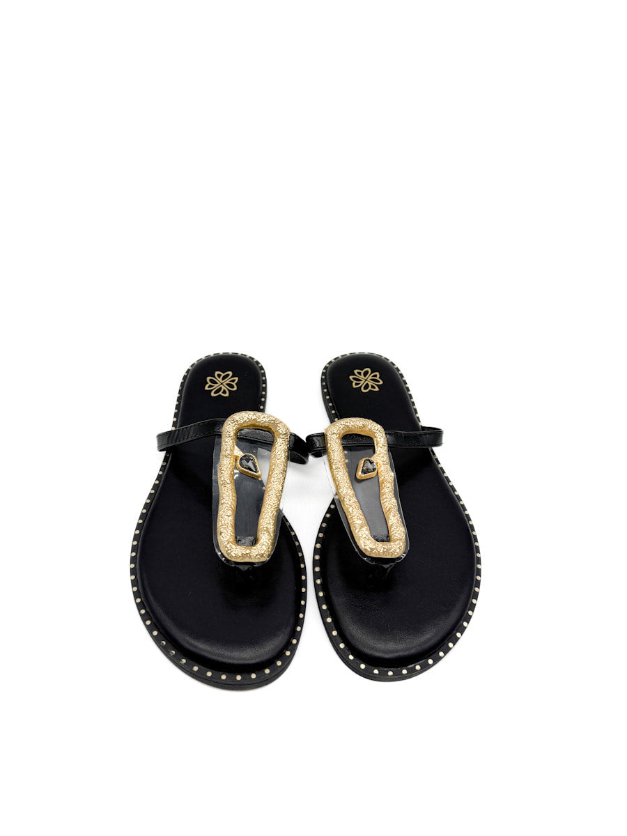 Sandalias Planas con Adorno Dorado Transparente