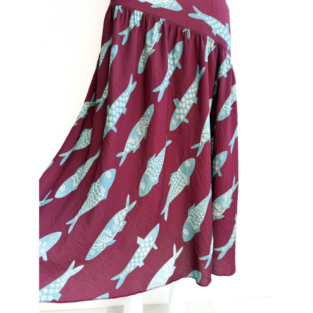 Falda larga bohemia con estampado de peces
