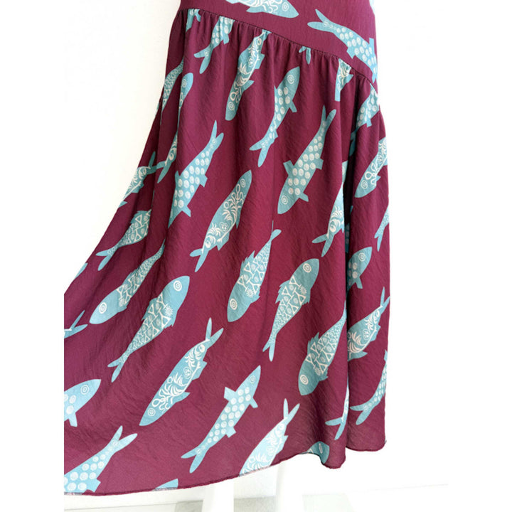 Falda larga bohemia con estampado de peces