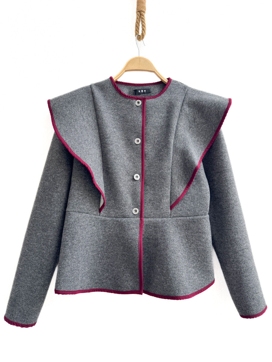 Chaqueta de paño con volante frontal y ribete en contraste Gris Oscuro única