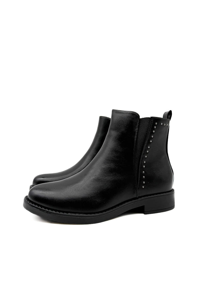 Botines Planos Chelsea con Cremallera Lateral y Detalle de Tachuelas