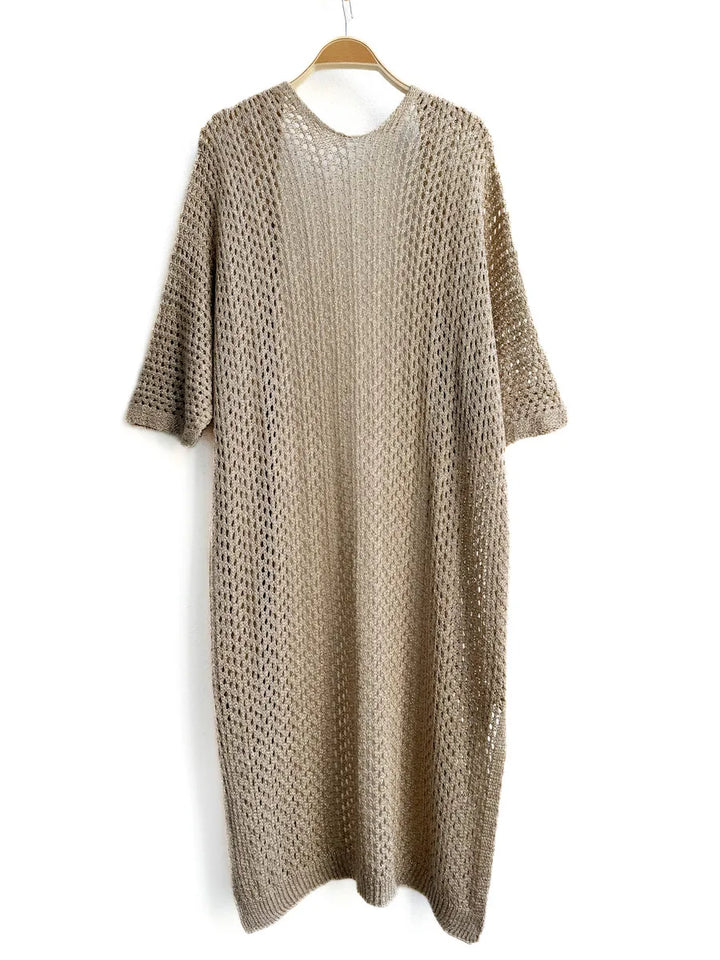 Cardigan Largo de Punto Calado Dorado Dorado única