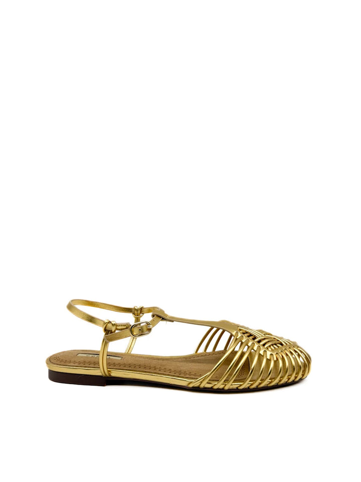 Sandalias Planas Estilo Cangrejeras Corina con Tiras Entrelazadas y Cierre de Hebilla