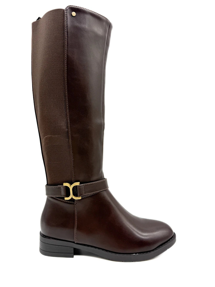 Botas Altas Efecto Piel con Caña Elástica y Hebilla