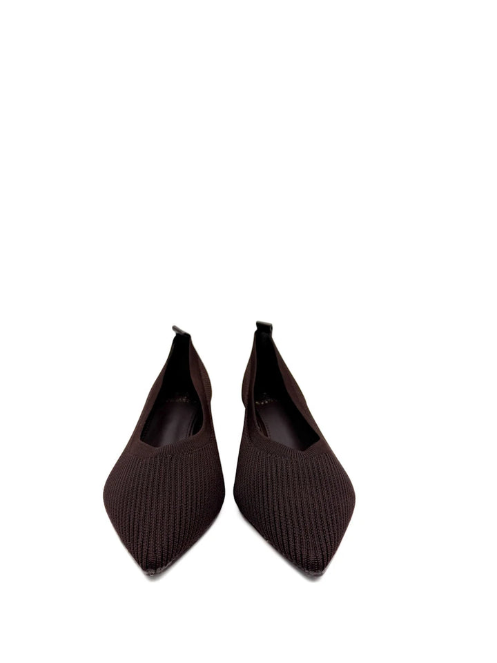 Zapatos de Salón en Tejido Elástico Canalé con Tacón Ancho y Puntera Fina