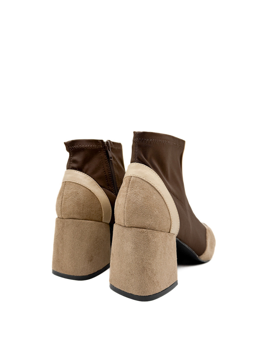 Botín de Tobillo con Diseño Mixto en Tonos Marrones y Beige