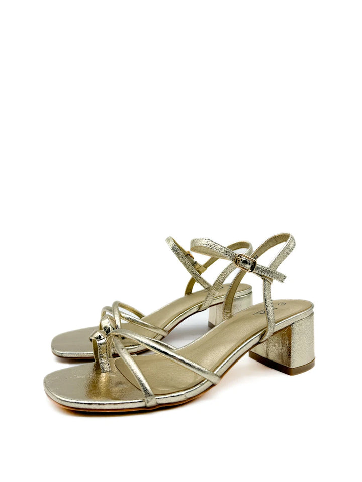 Sandalias de Tacón Bloque con Tiras y Adorno Dorado Orgánico para Mujer