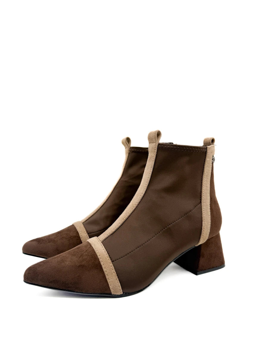 Botín de Bloque de Color con Tacón Cuadrado y Tejido Elástico