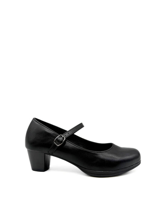 Zapato Mary Jane negro con tacón de bloque y correa.