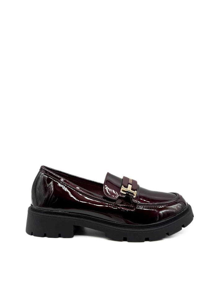 Mocasines de Charol con Suela Dentada y Hebilla Metalizada para Mujer