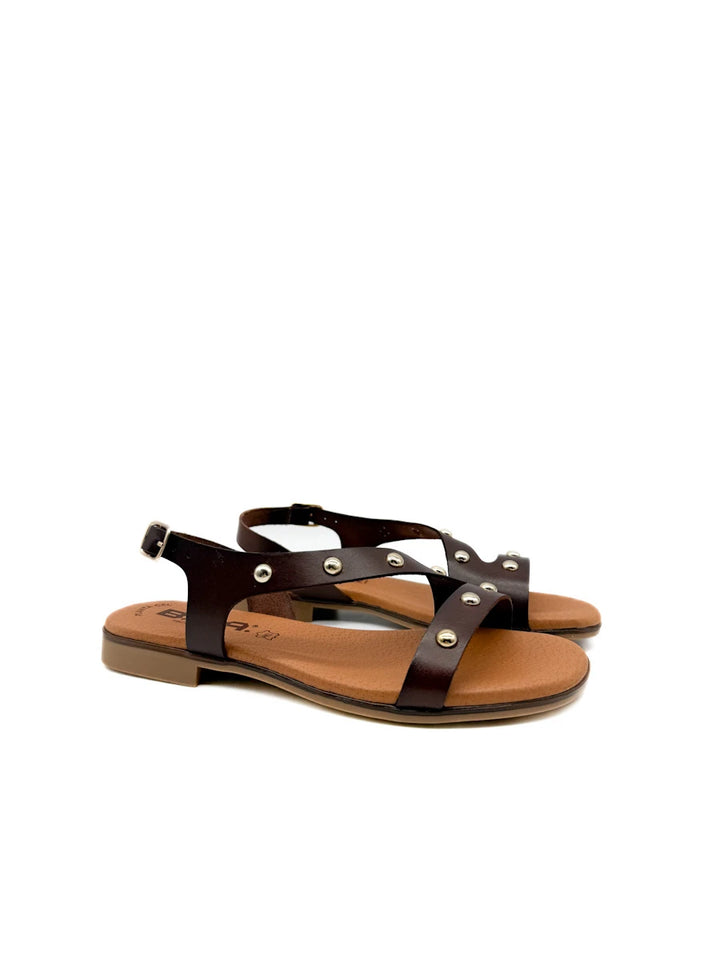 Sandalias Planas de Piel con Tachuelas - Hechas en España - Planta de Gel Confort