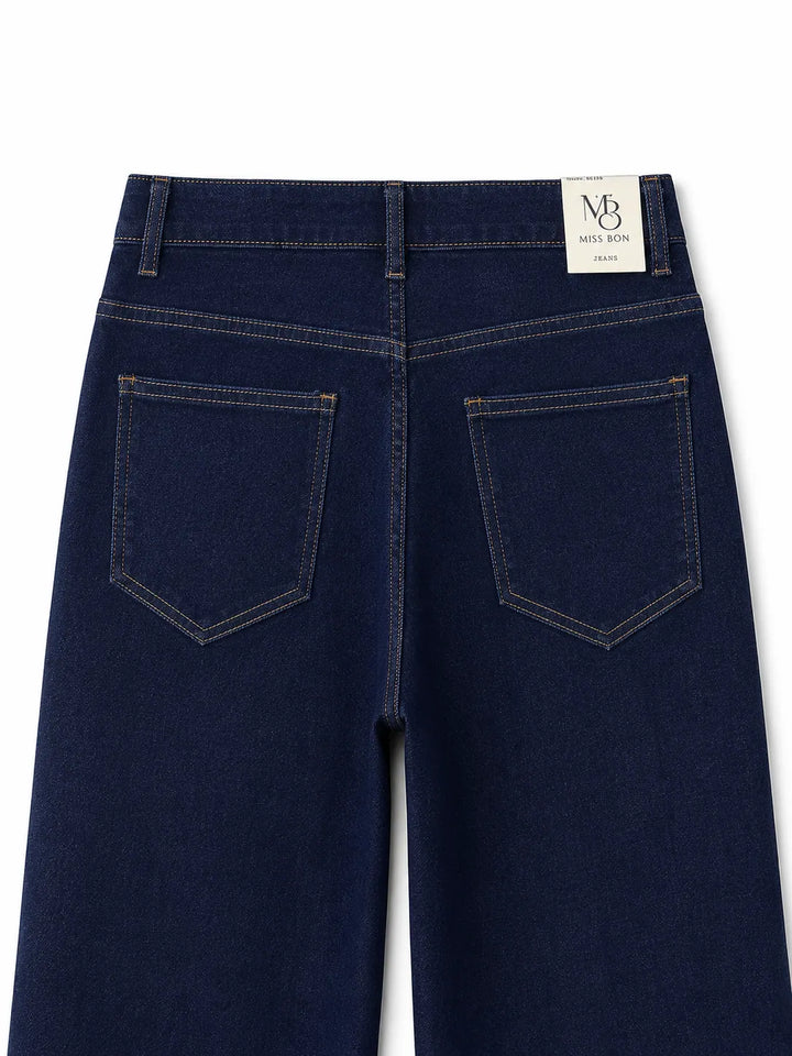 Pantalón Palazzo de Mezclilla Azul Oscuro de Tiro Alto para Mujer