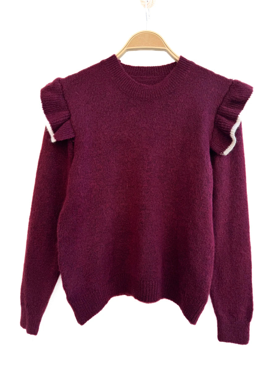 Jersey de punto suave con volantes en los hombros