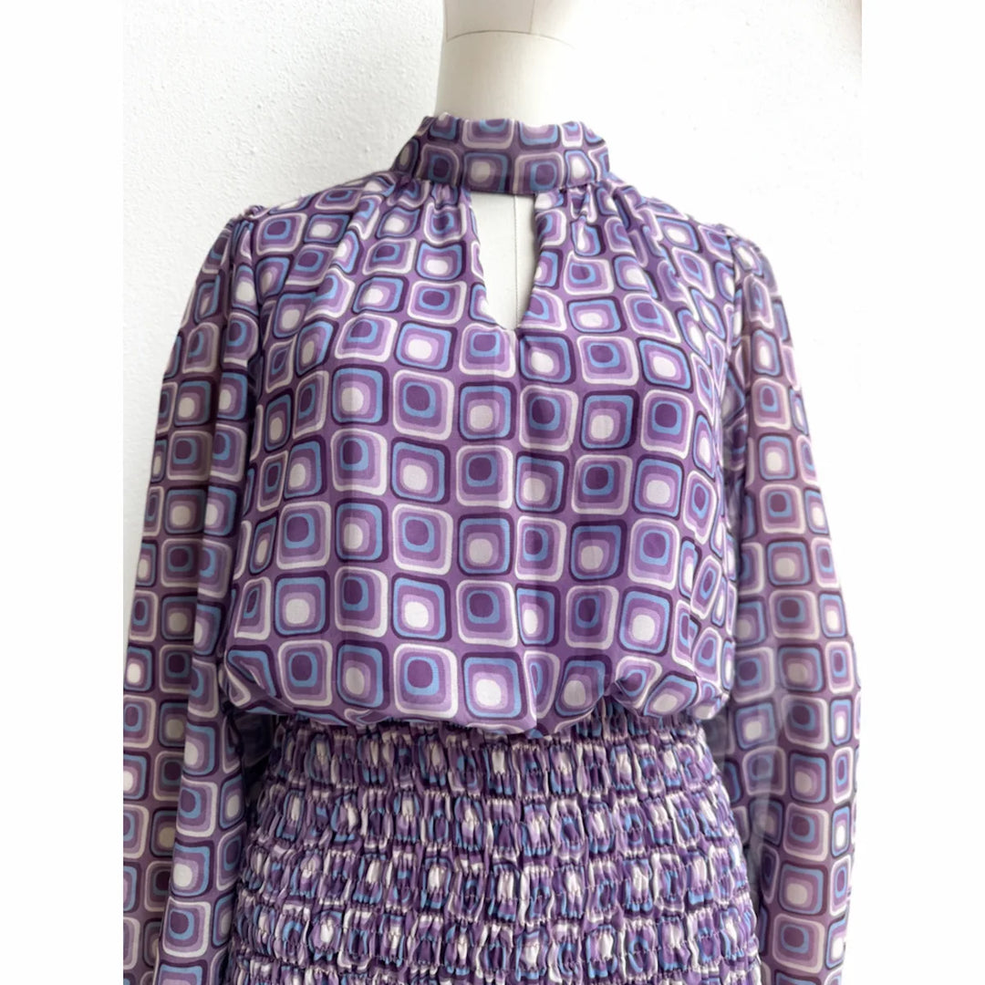 Vestido Dos Piezas con Estampado y Detalles Fruncidos Lila Flor única