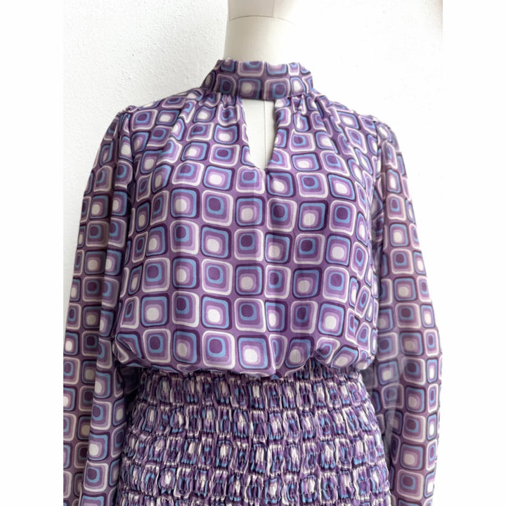 Vestido Dos Piezas con Estampado y Detalles Fruncidos Lila Flor única