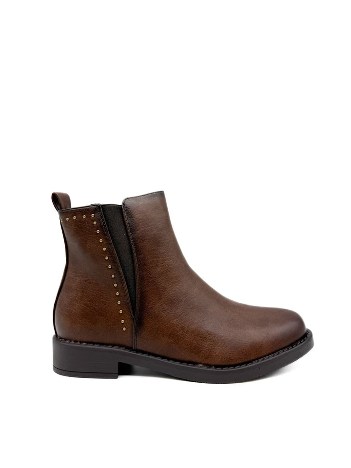 Botines Planos Chelsea con Cremallera Lateral y Detalle de Tachuelas