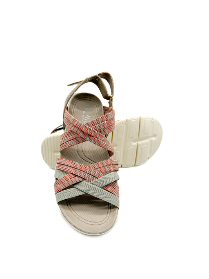 Sandalias de plataforma con tiras cruzadas en tonos rosa y gris