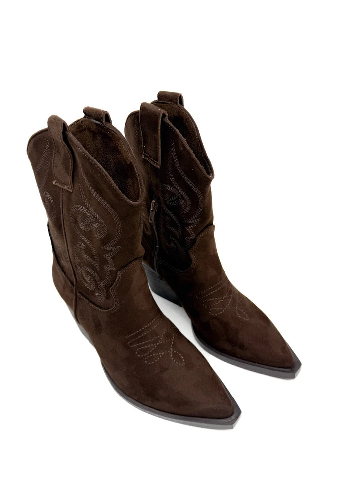 Botines Camperos Cortos Estilo Cowboy con Bordados y Cremallera Lateral