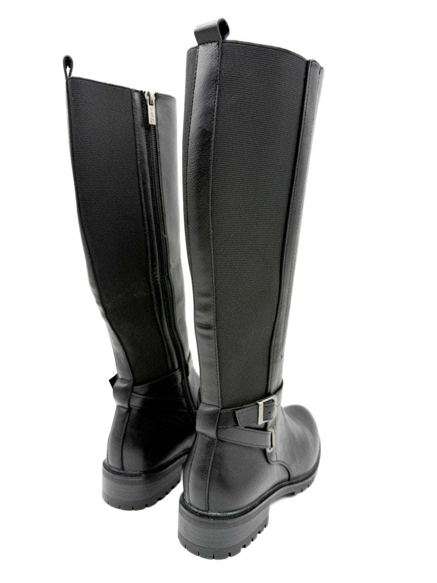 Botas de Caña Alta con Detalles Elásticos y Correa Ajustable.