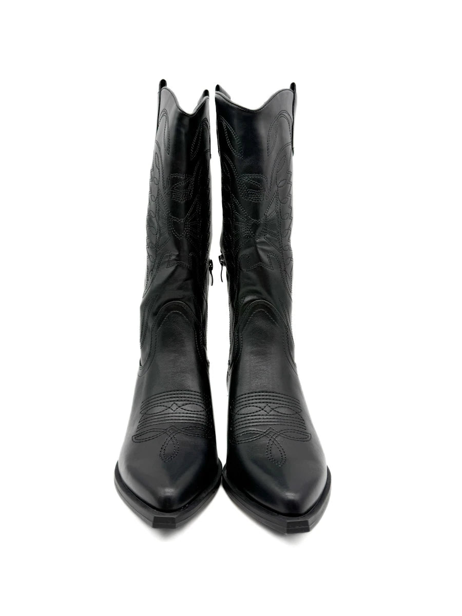 Botas Altas Cowboy de Mujer con Bordados Étnicos y Cremallera