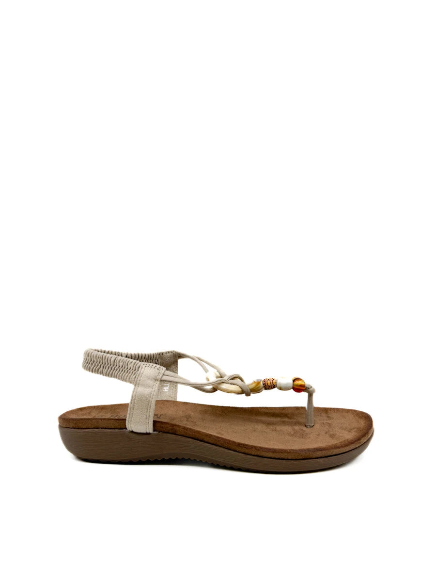 Sandalias Planas Estilo Boho con Cuentas y Tira Elástica - Mujer