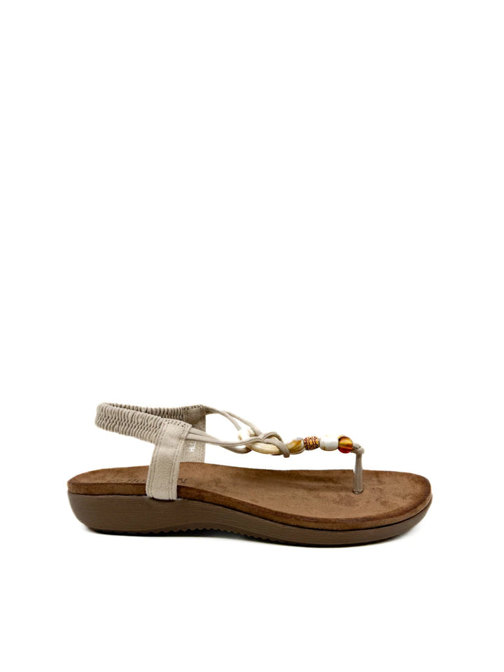 Sandalias Planas Estilo Boho con Cuentas y Tira Elástica - Mujer