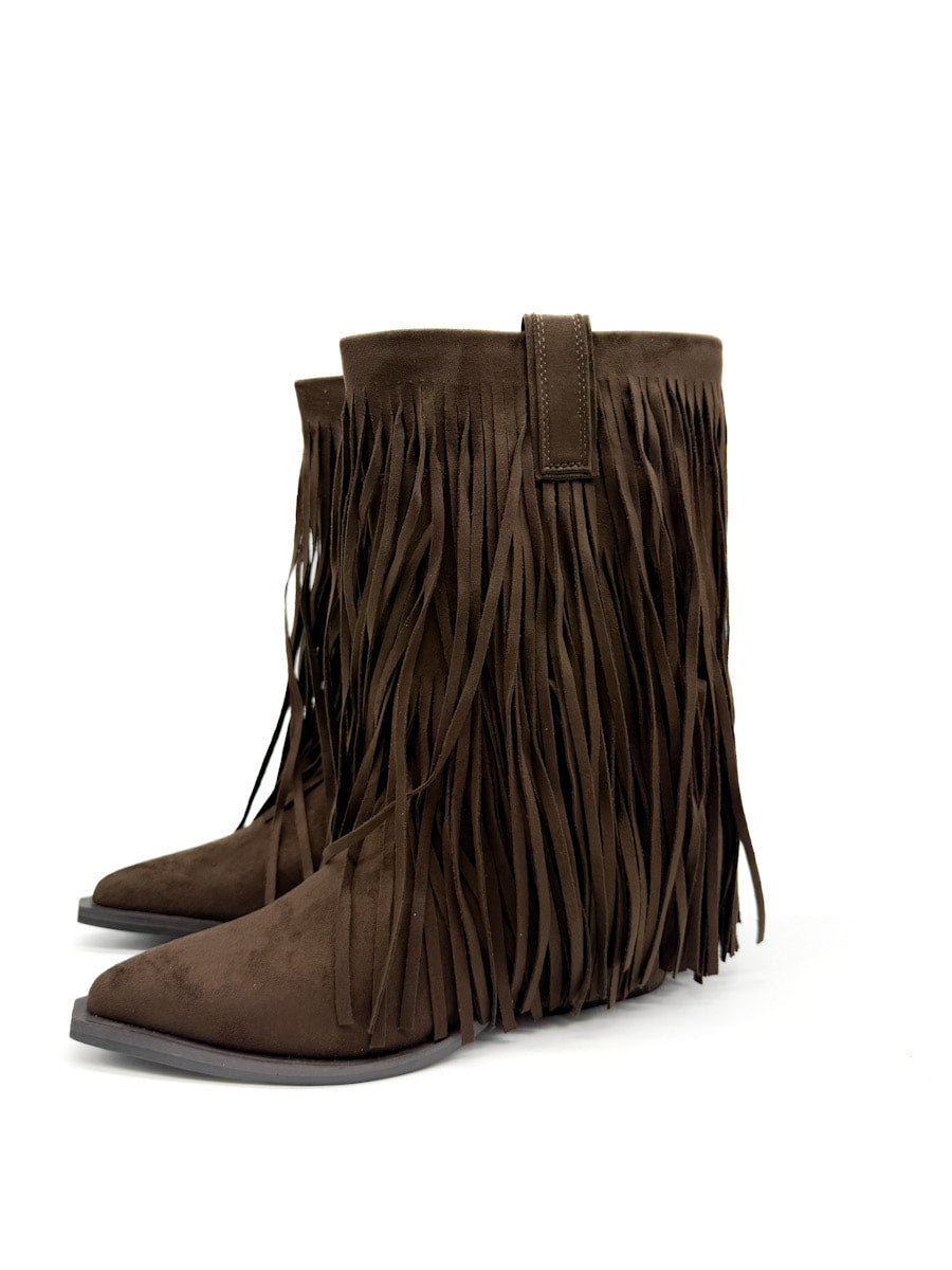 Botín Marrón de Estilo Cowboy con Flecos Corina M5813