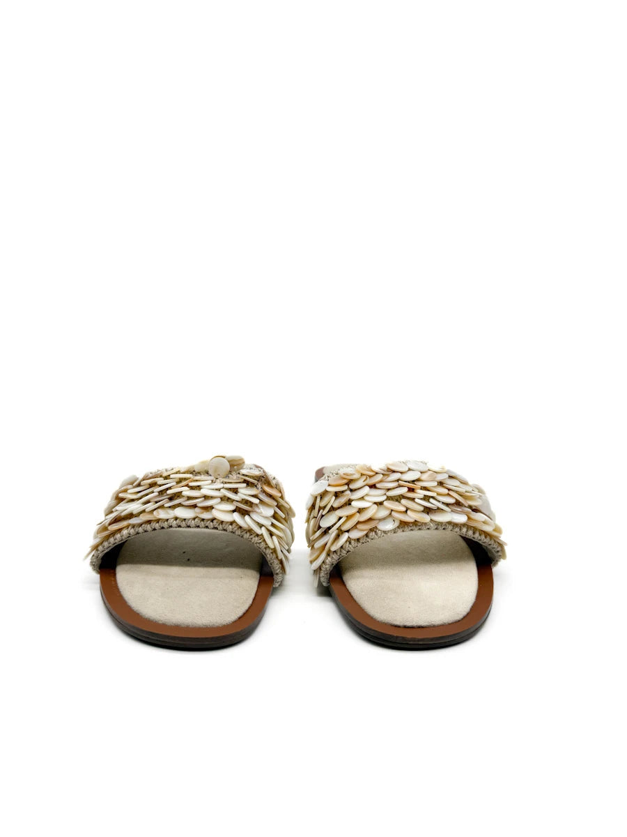 Sandalias Planas Corina con Nácar y  Crochet  | Estilo Boho Verano