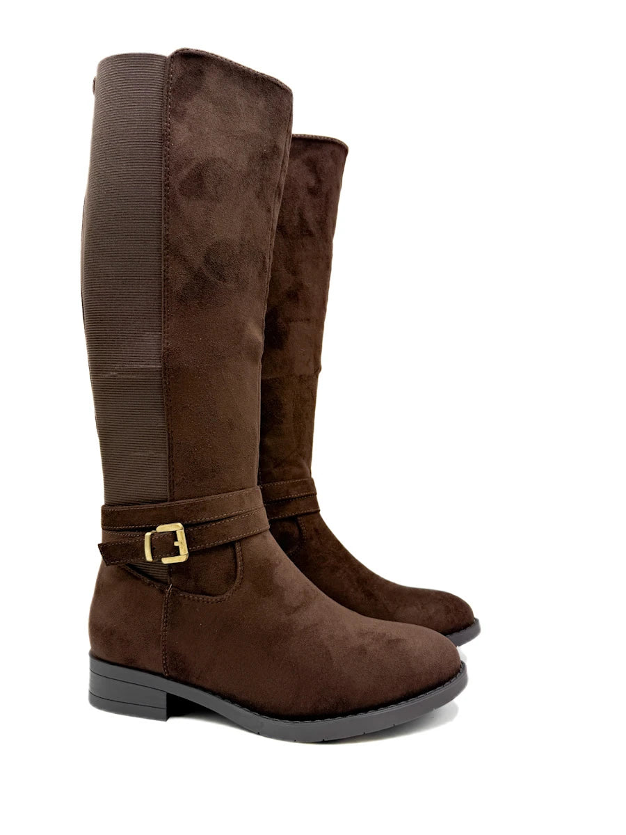 Botas Altas de Antelina con Hebilla y Caña Elástica