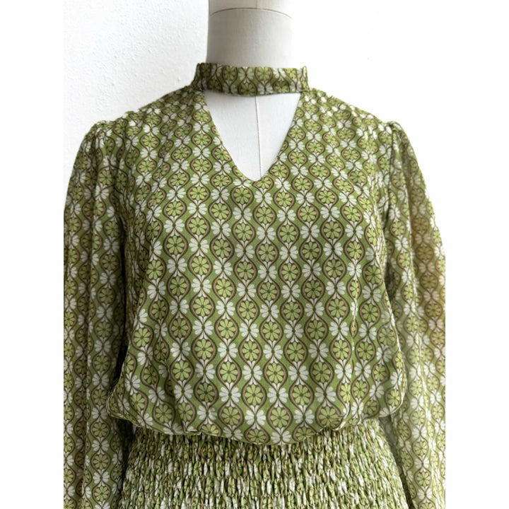 Vestido Dos Piezas con Estampado y Detalles Fruncidos Lima Flor única