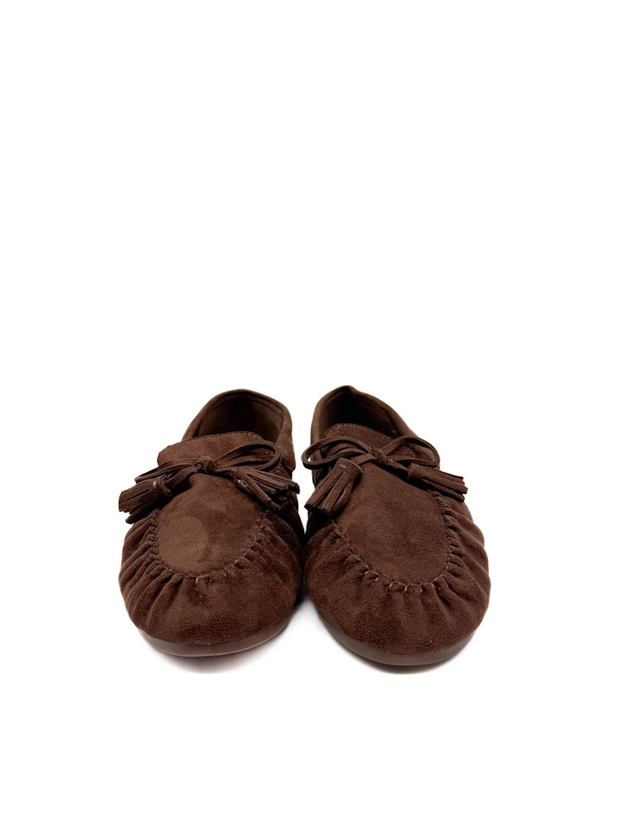Mocasines Planos de Ante con Borlas y Lazo