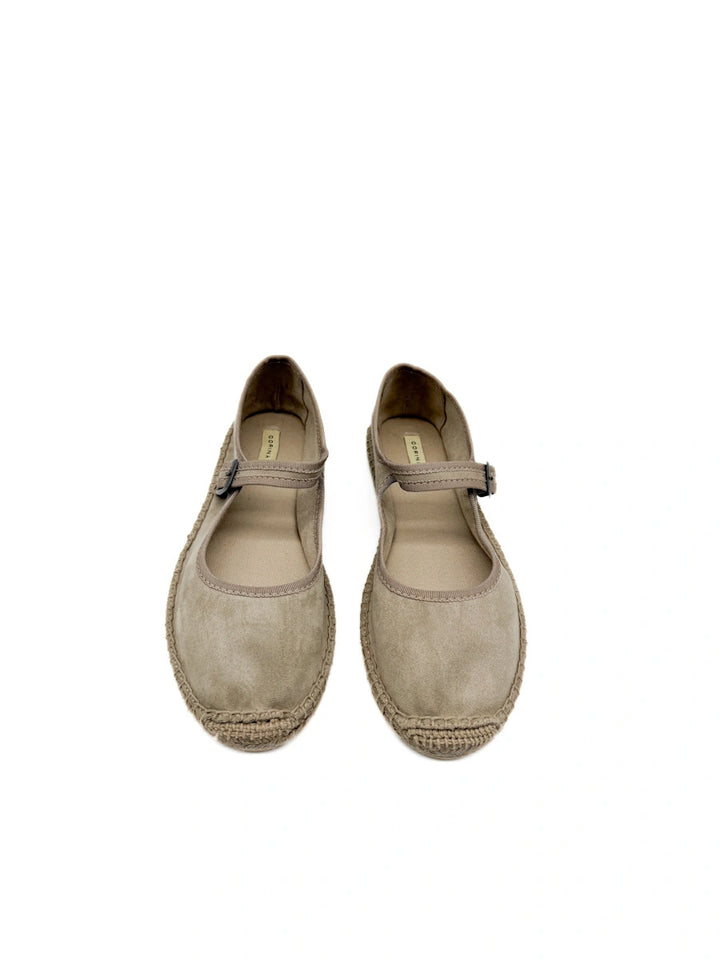 Corina Espadrillas Mary Jane en antelina con Suela de Esparto