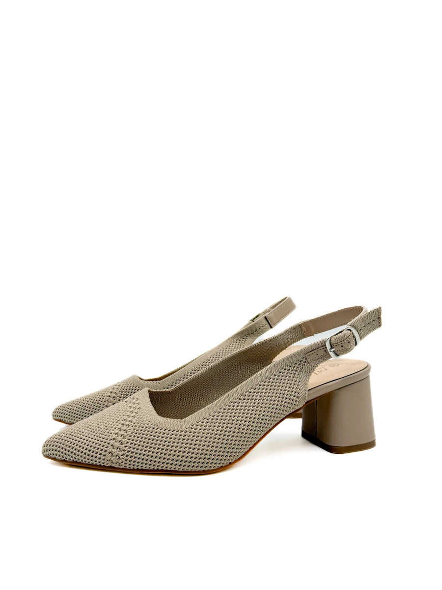 Zapatos Destalonados en Tejido de Malla con Tacón de Bloque