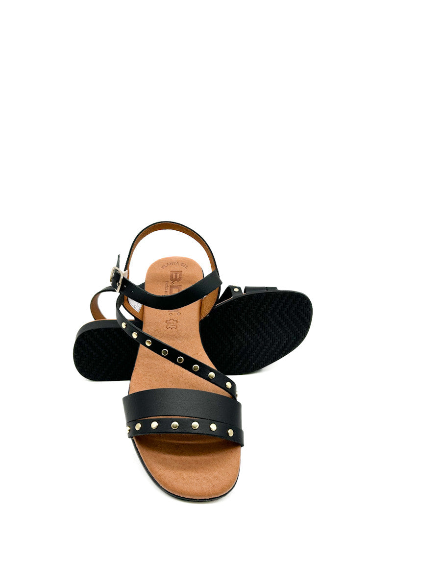Sandalias de Piel con Tachuelas y Correa Ajustable