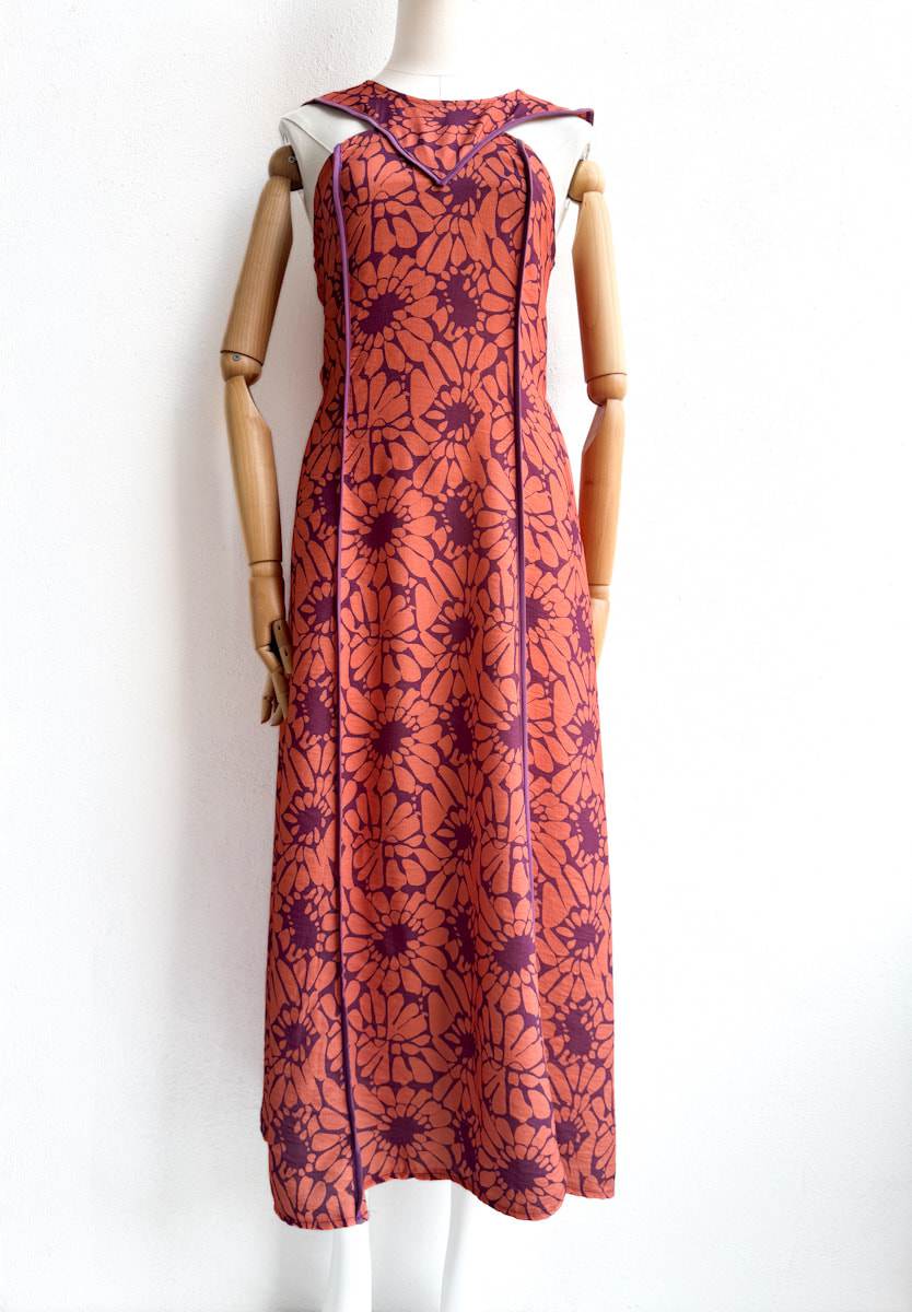 Vestido Midi Étnico con Escote Original – Disponible en Varios Colores Naranja Flor única