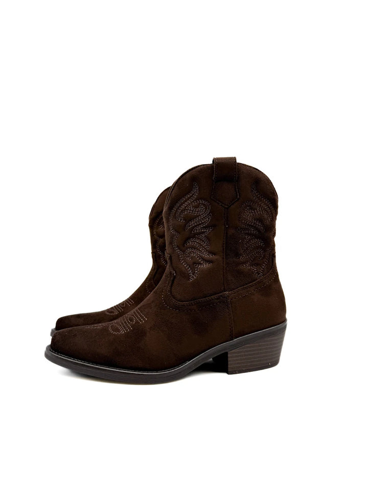 Botines Camperos de Ante con Bordados Etnicos y Cremallera